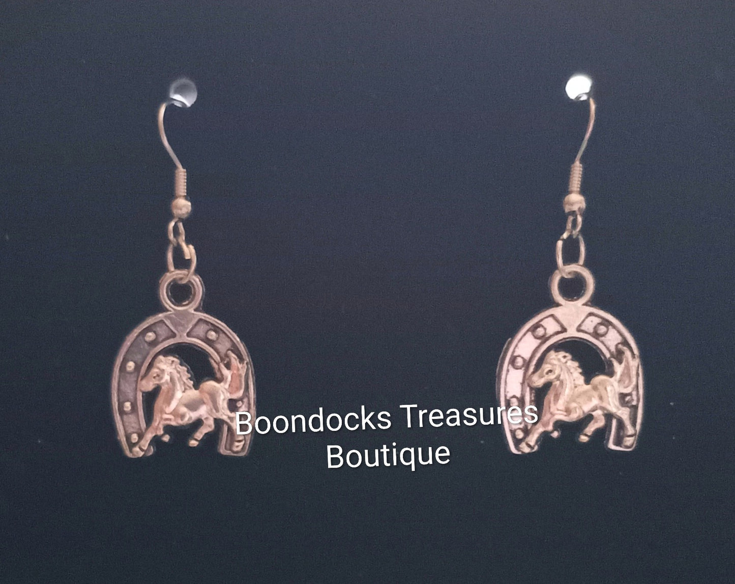 Silver Running Horse with Lucky Horseshoe Handmade Earrings