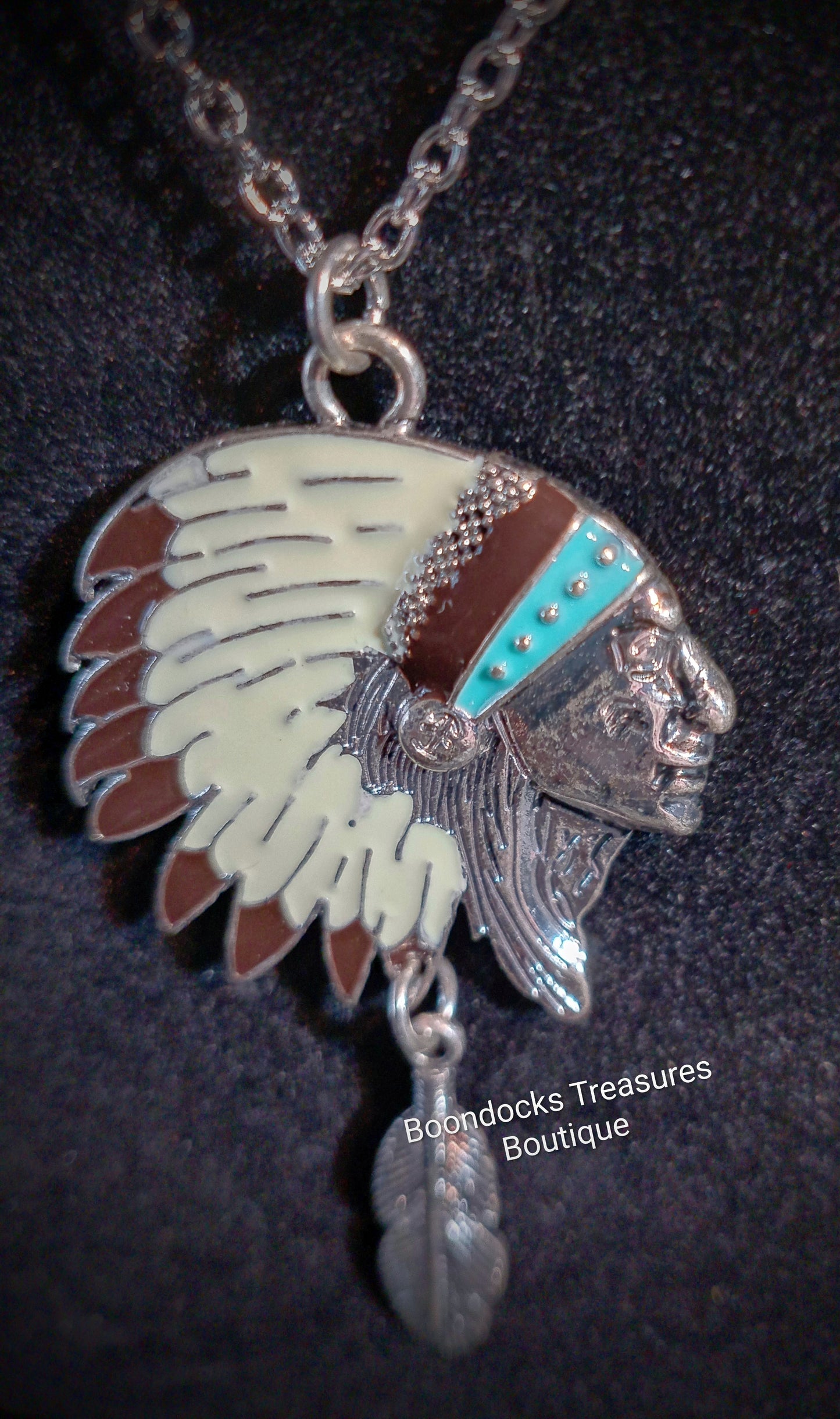 Native American Chief Pendant Necklace -Silver- Handmade- Statement Necklace