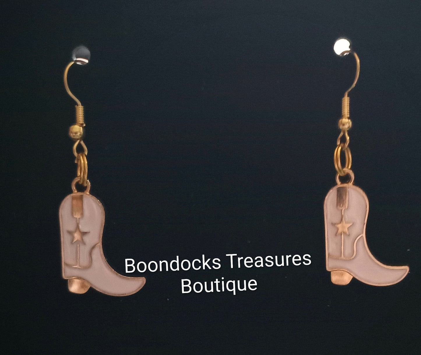 White and Gold Cowgirl Boots with Star detail Handmade Earrings