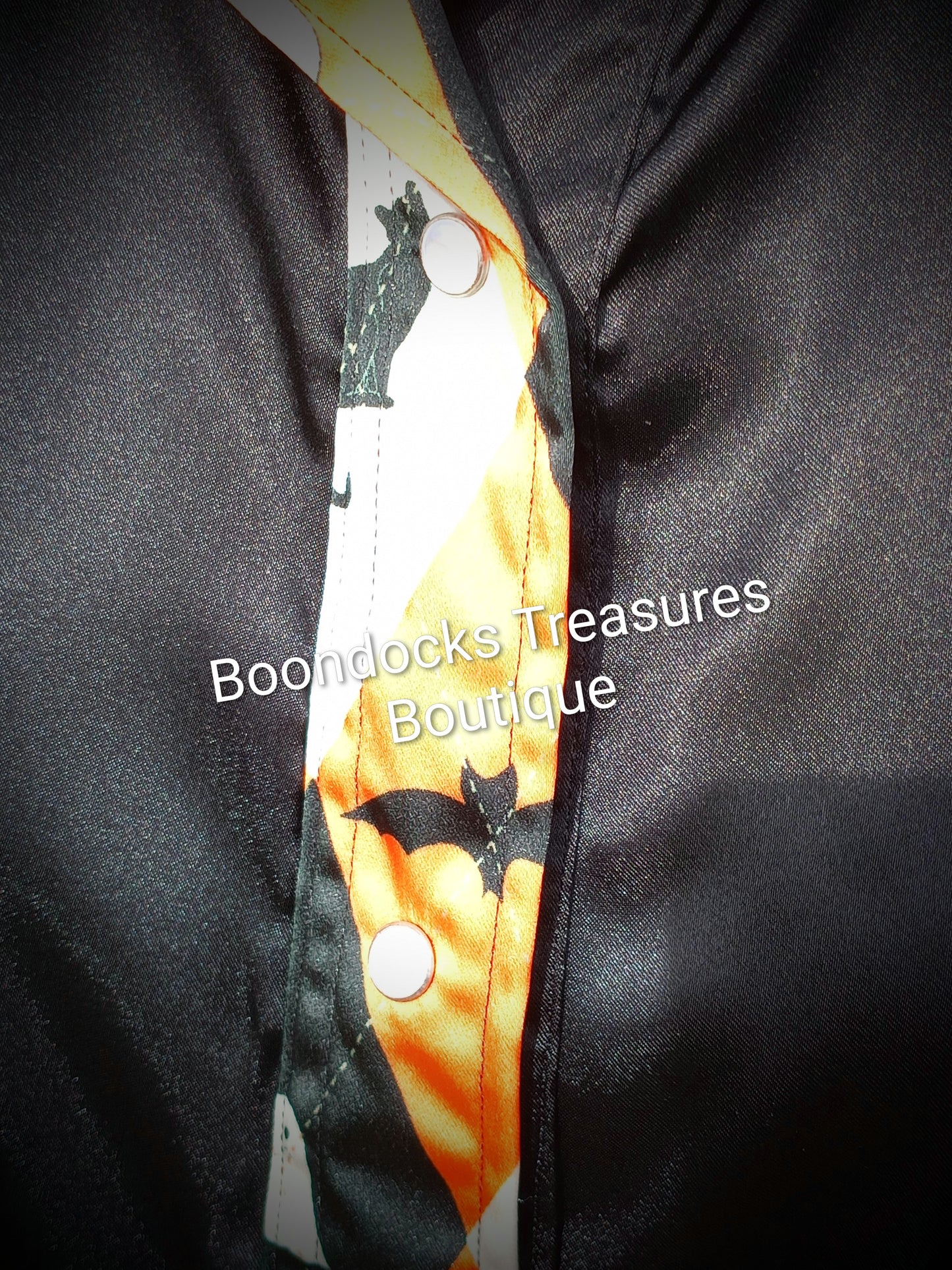 Black satin shirt w/ Halloween Argyle print ACCENTS- Women's and Teen's Handmade Button up Shirts Pearl Snap Shirts Western Shirts Rodeo Shirts Show Shirts