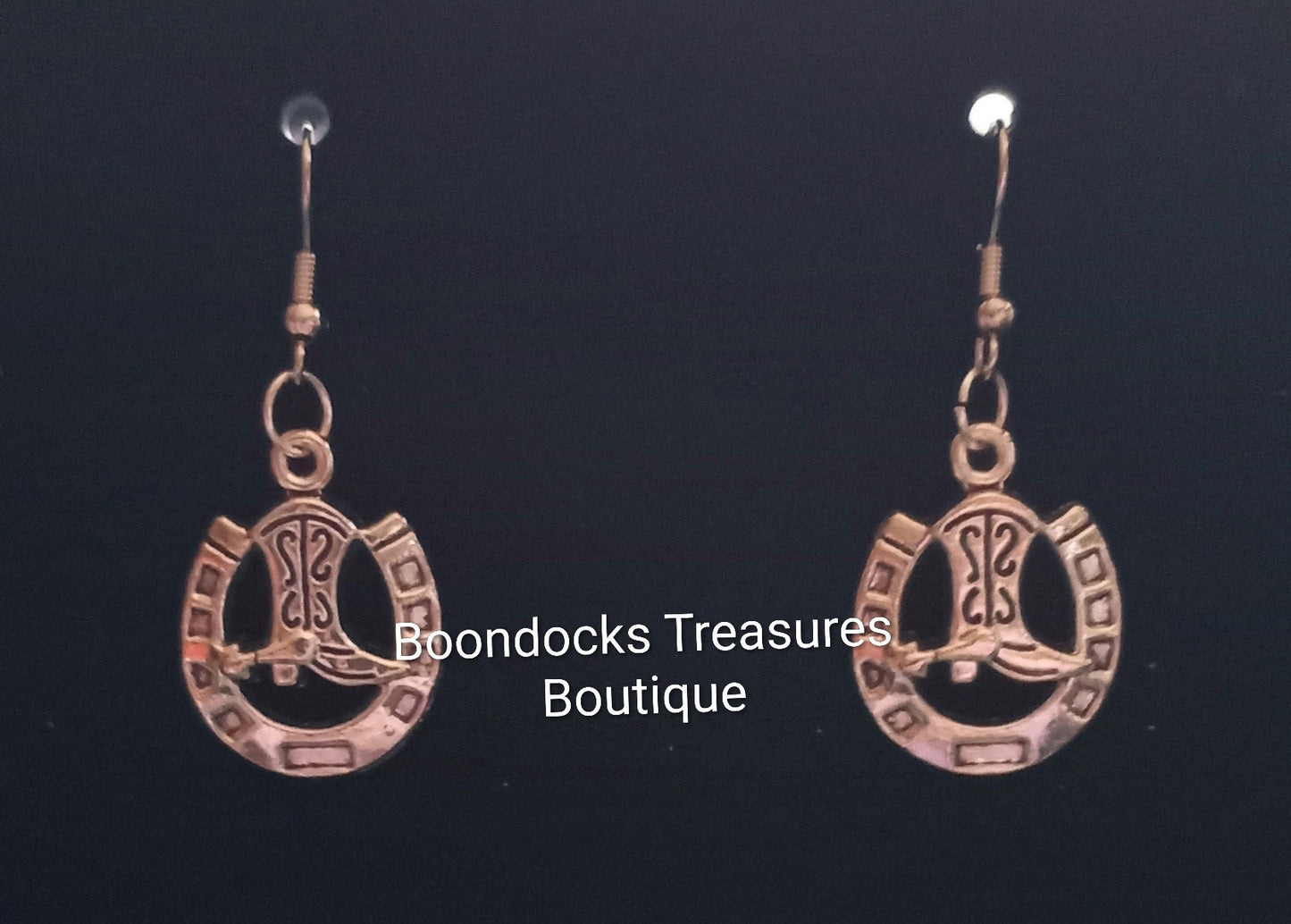 Silver Cowboy Boot with Lucky Horseshoe Handmade Earrings