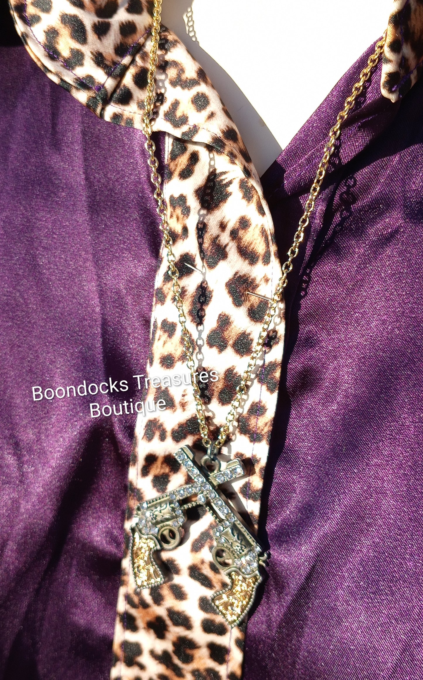 Rhinestone Dueling Pistols Pendant Necklace - Handmade- Silver and Gold