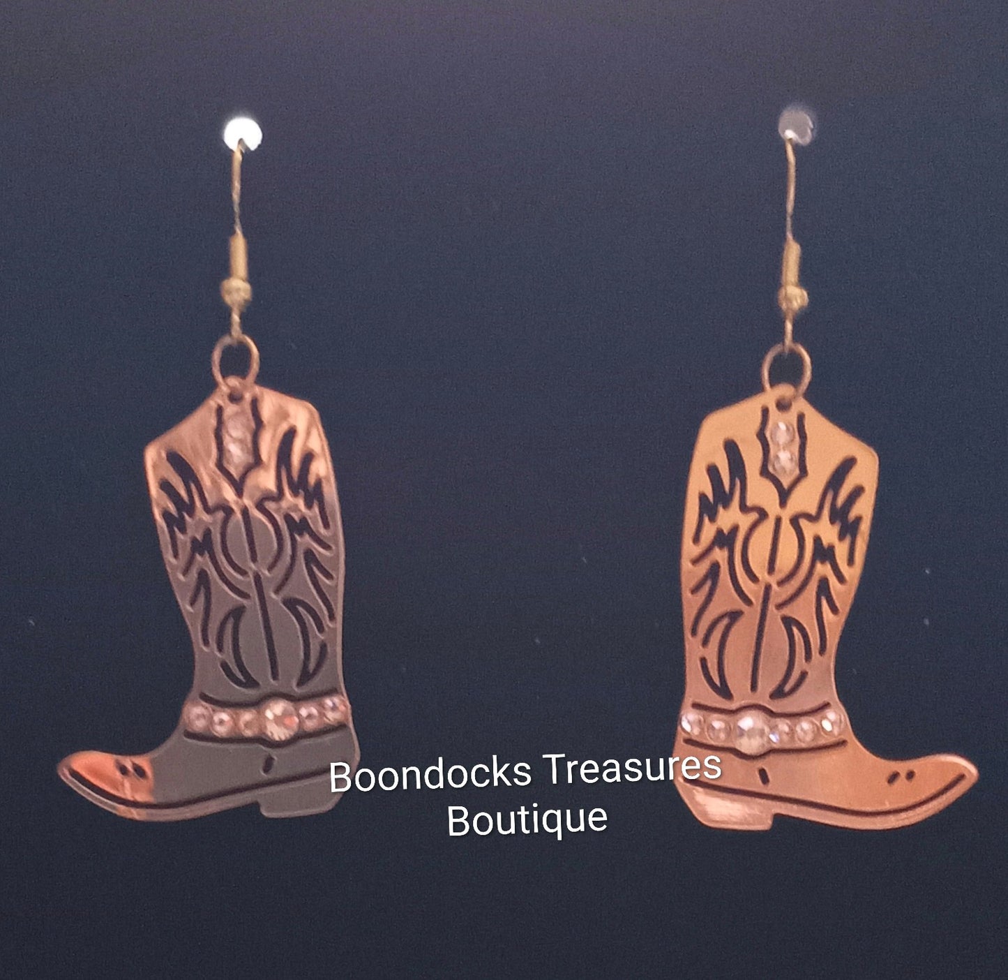 Gold Cowboy Boots with Firebird detail Handmade Earrings