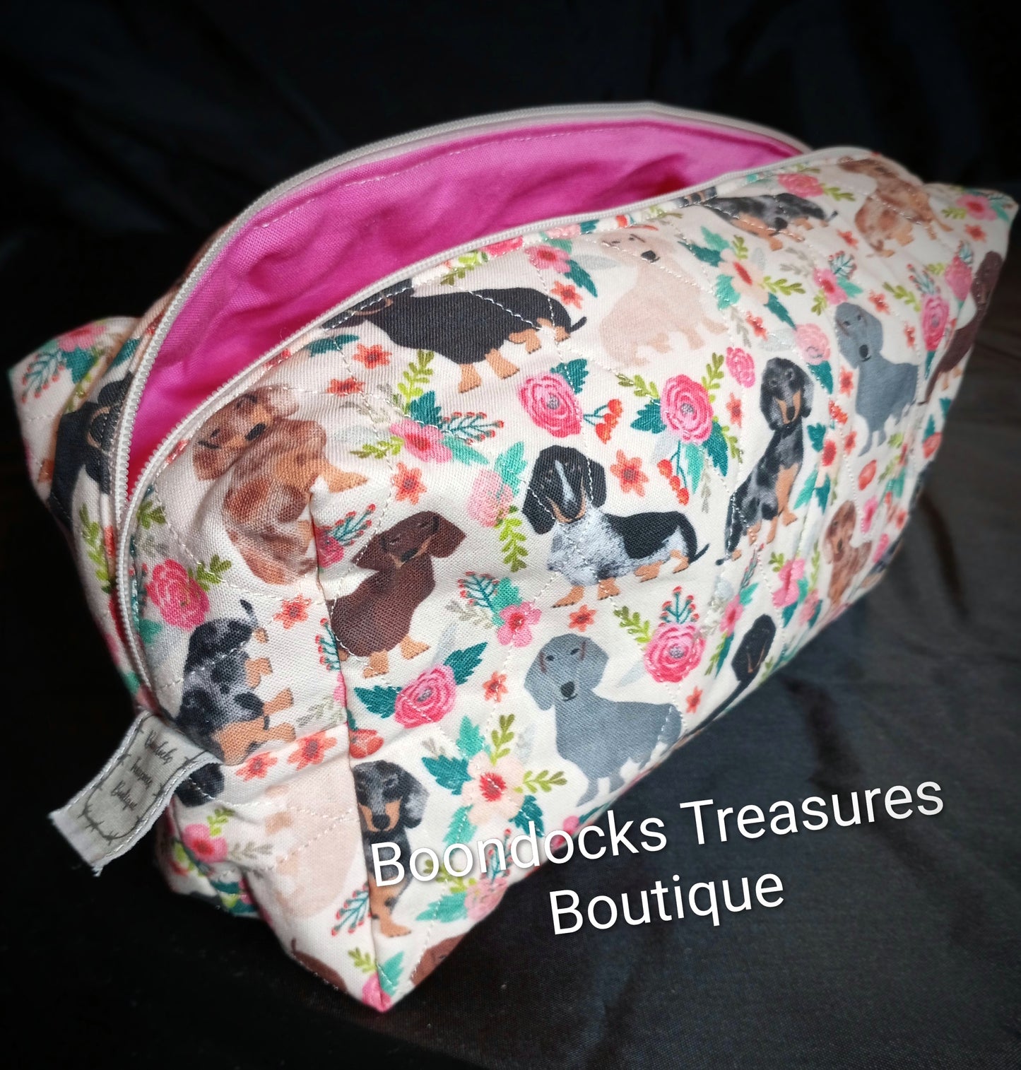 Handmade Quilted Multi-purpose Bag –"Dachshunds + Flowers"