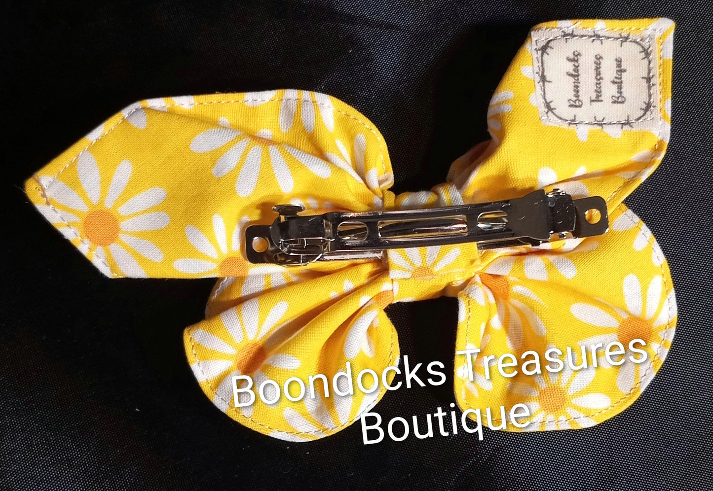 "White Daisies on Yellow" Butterfly Handmade Hair Barrette