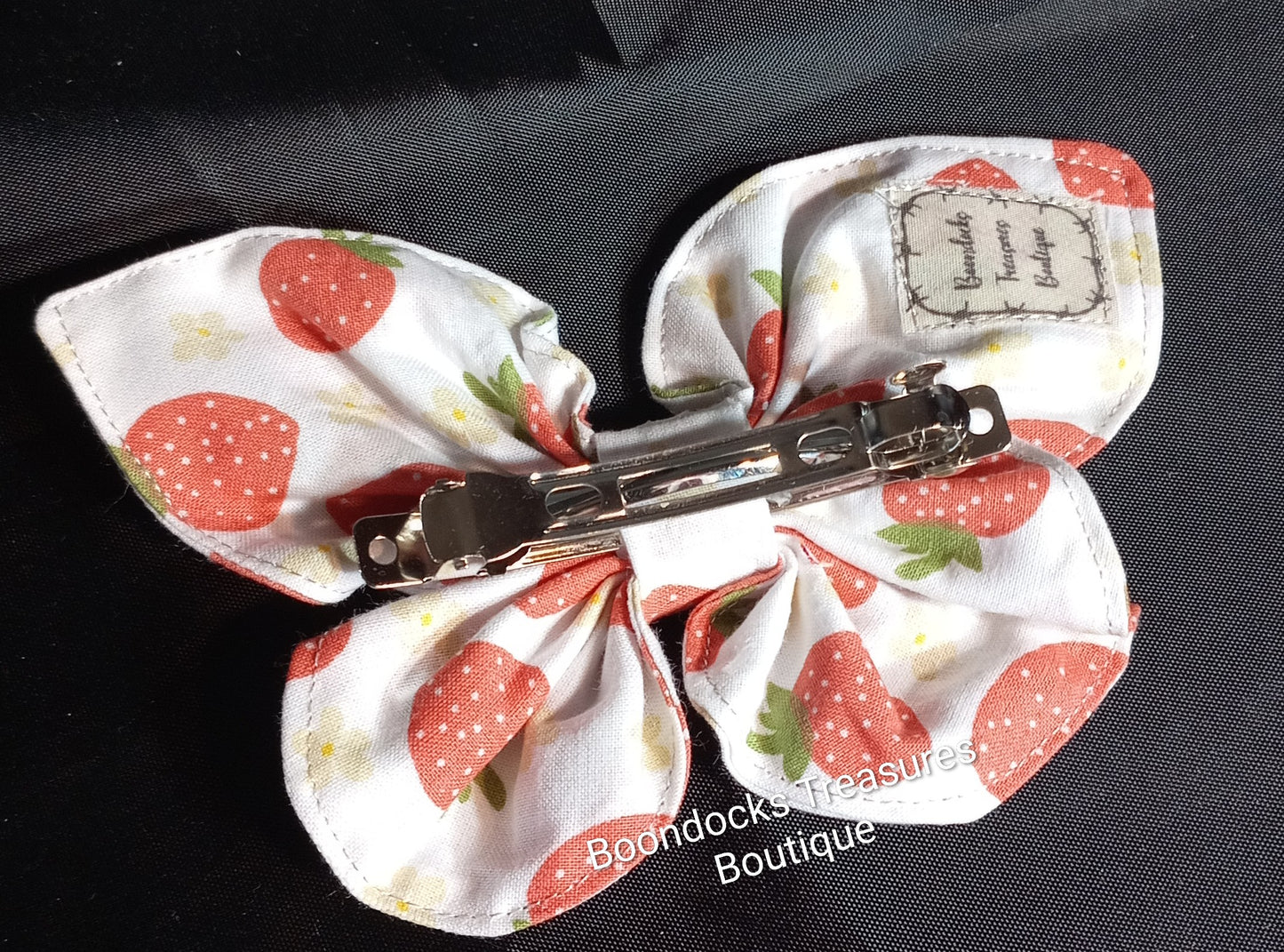 "Strawberries on White" Butterfly Handmade Hair Barrette