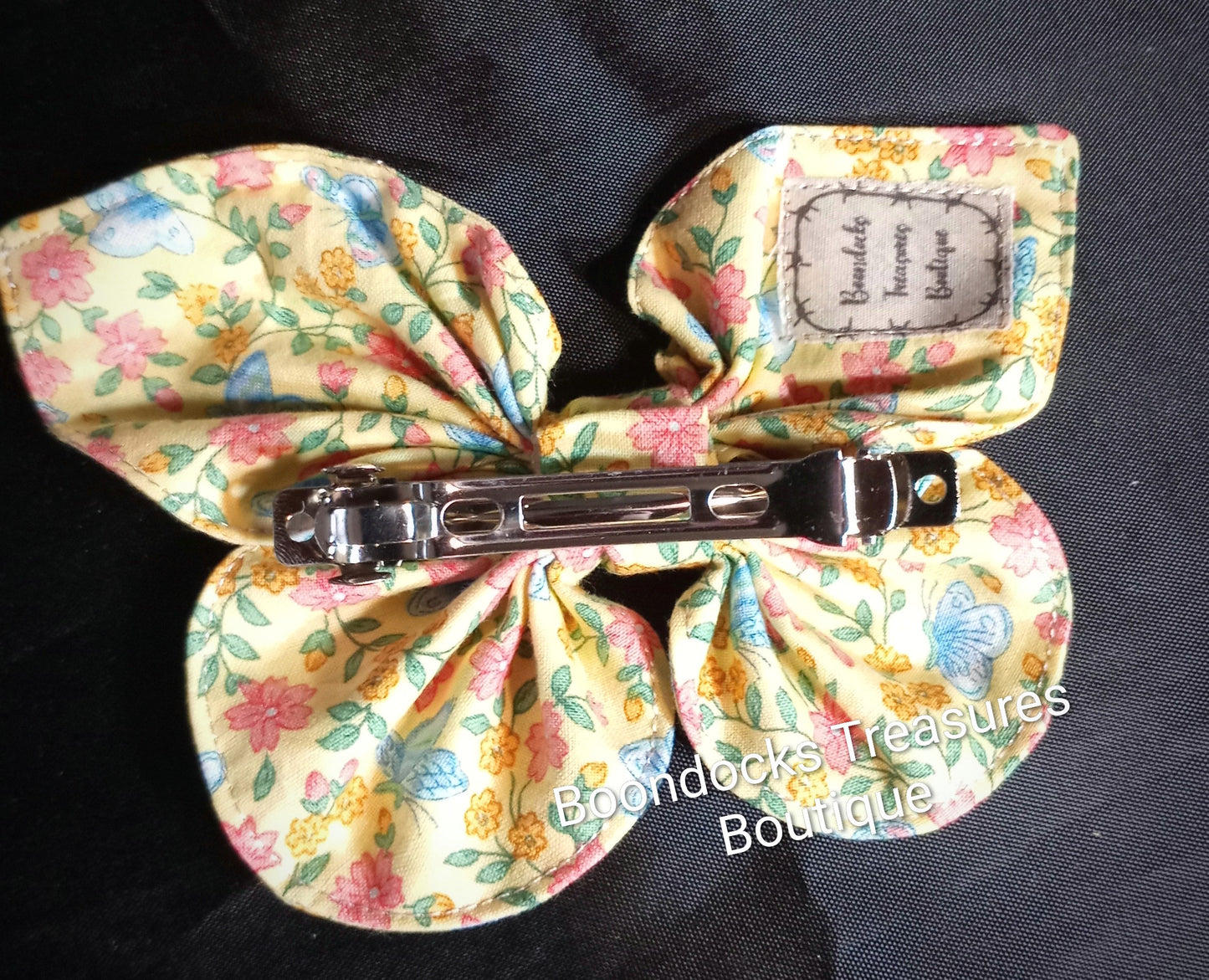 "Petite Flowers with Butterflies" Handmade Butterfly Hair Barrette- Vintage Fabric