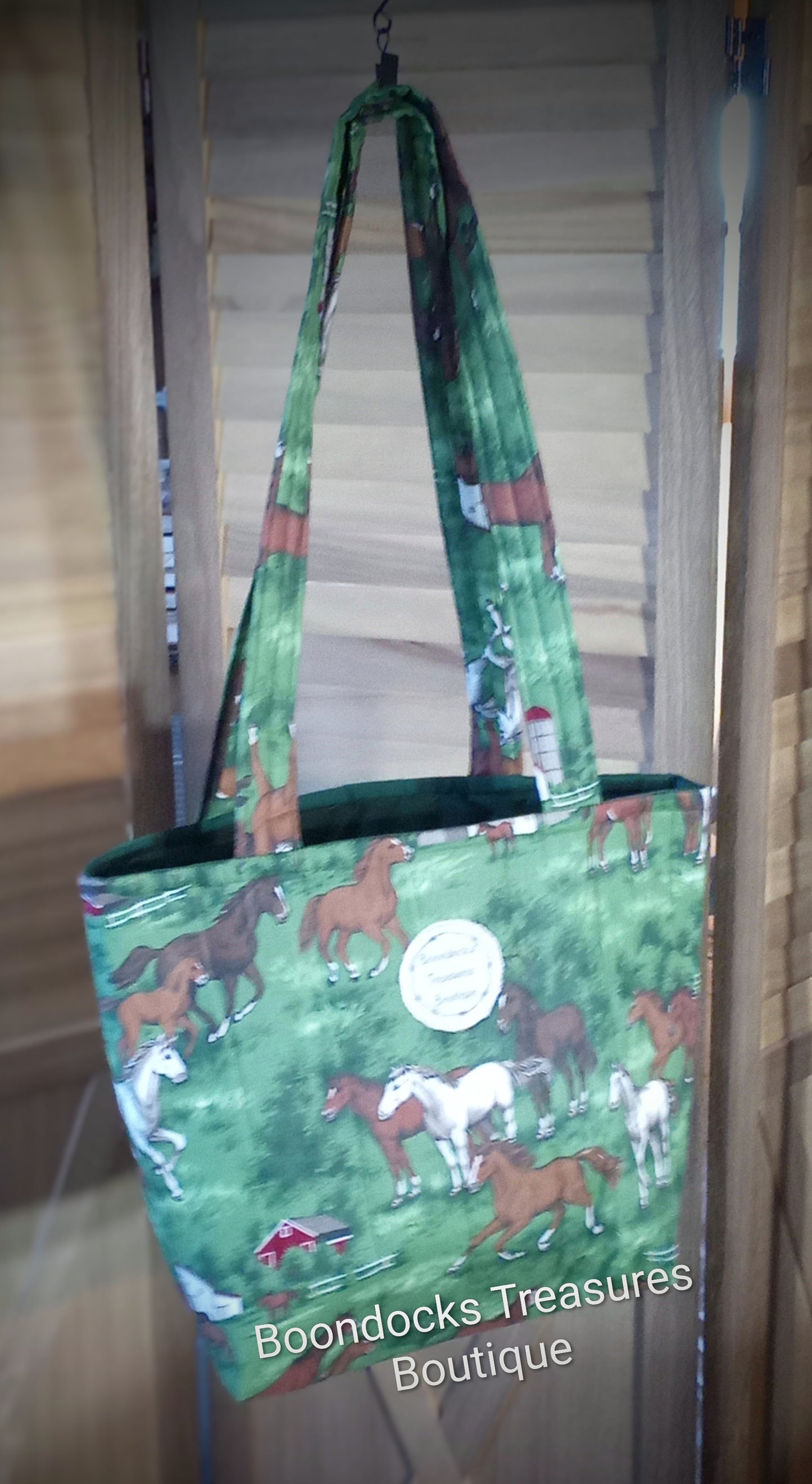 Handmade Tote Bag- "Out to Pasture" w/ dark green Lining- Reversible- Matching Multi-purpose Bag- Large size