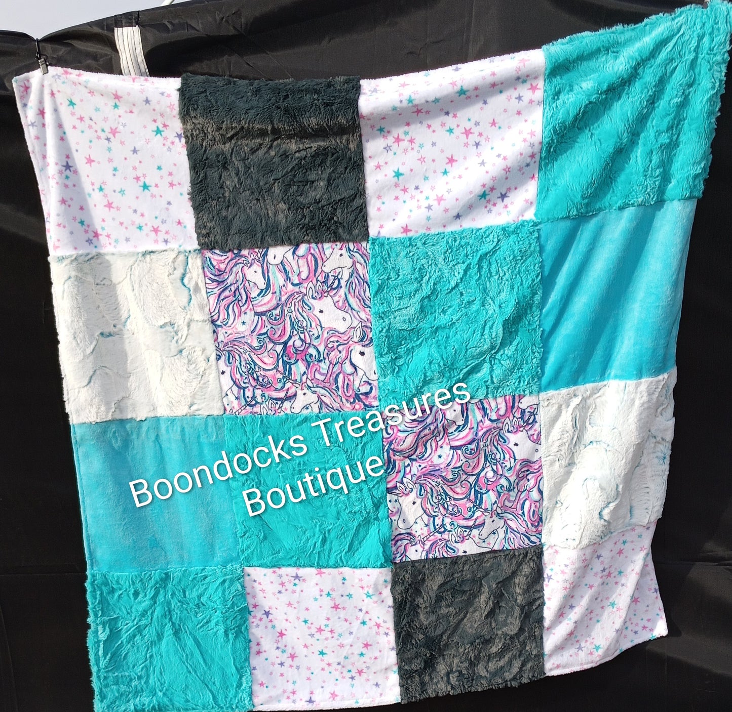 Patchwork "Unicorn Magic" handmade One-of-a-Kind minky and satin blankets for baby or toddler or unicorn lover