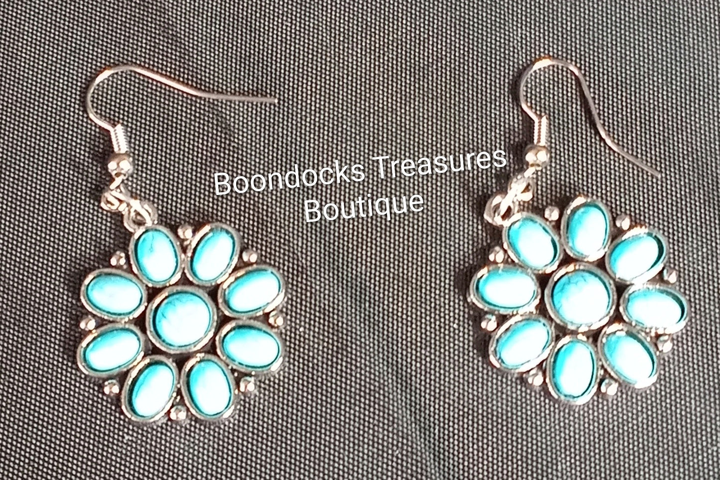 turquoise and silver squash blossom handmade earrings