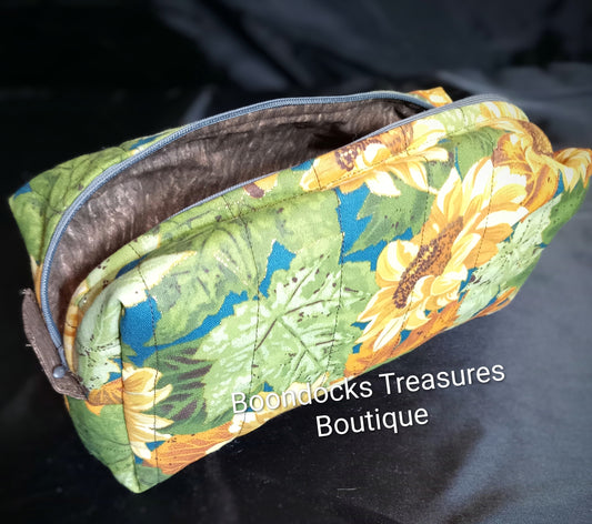 "Autumn Sunflowers" Quilted Makeup Bag — One of a Kind- Handmade