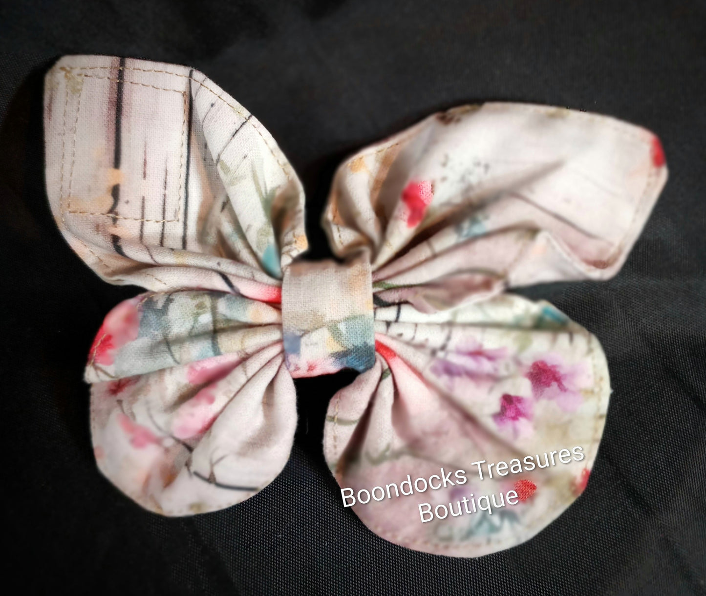 "Wildflowers on Woodgrain" Butterfly Handmade Hair Barrette