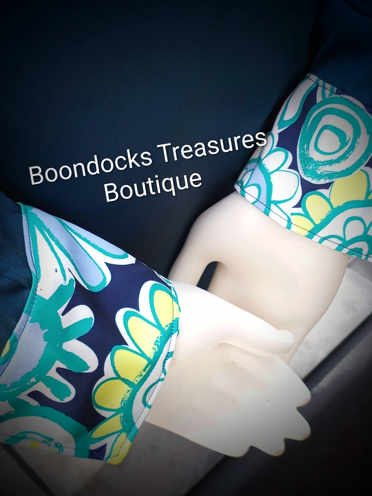 Navy blue satin shirt w/ "Hula Flowers"/drawn sunflowers print ACCENTS- Women's and Teen's Handmade Button up Shirts Pearl Snap Shirts Western Shirts Rodeo Shirts Show Shirts