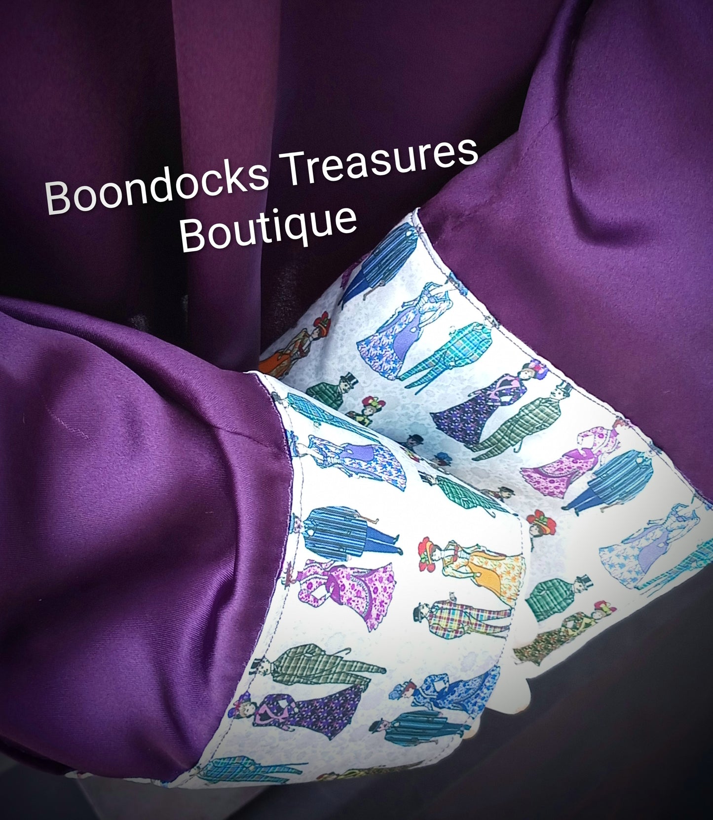 Purple satin shirt w/ Victorian Fashion print ACCENTS- Women's and Teen's Handmade Button up Shirts Pearl Snap Shirts Western Shirts Rodeo Shirts Show Shirts