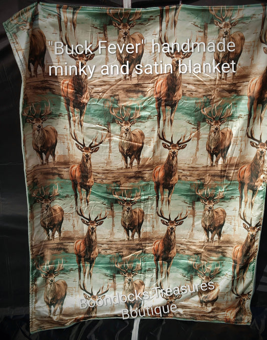 "Buck Fever" handmade minky and satin blanket