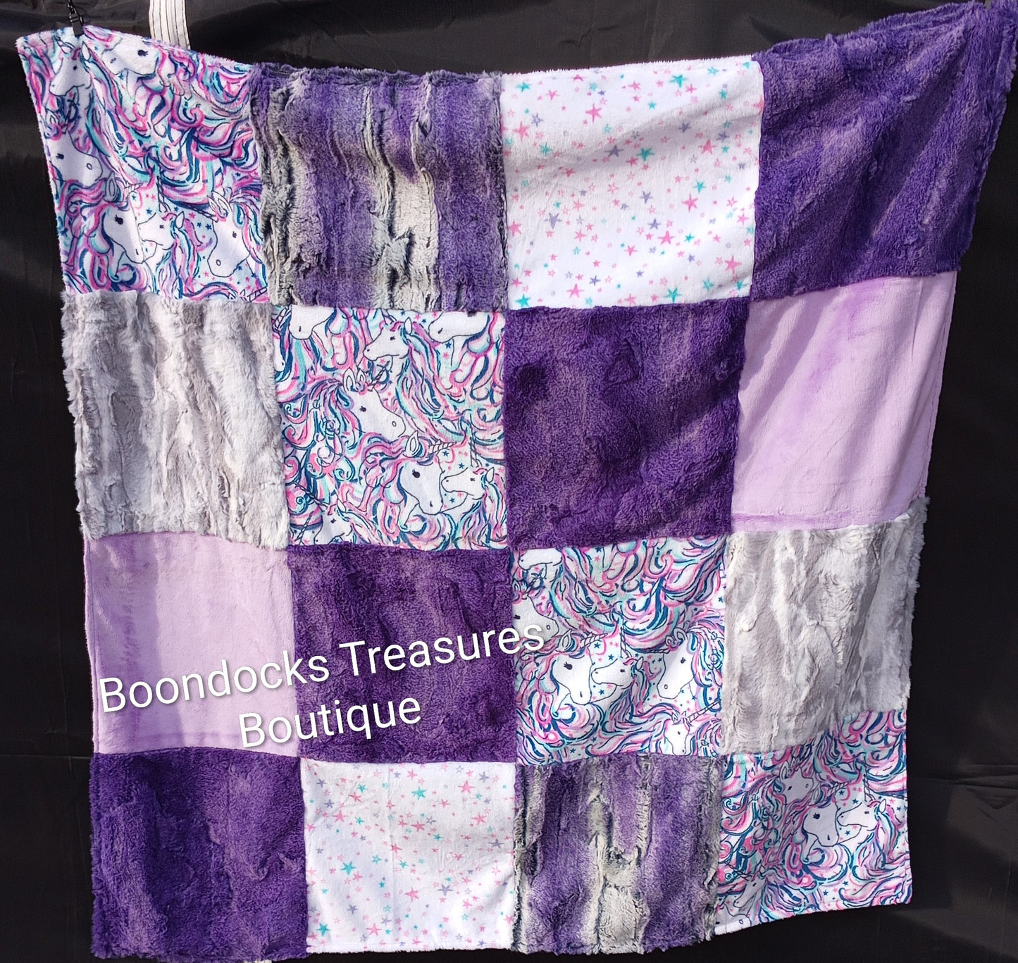 Patchwork "Unicorn Magic" handmade One-of-a-Kind minky and satin blankets for baby or toddler or unicorn lover