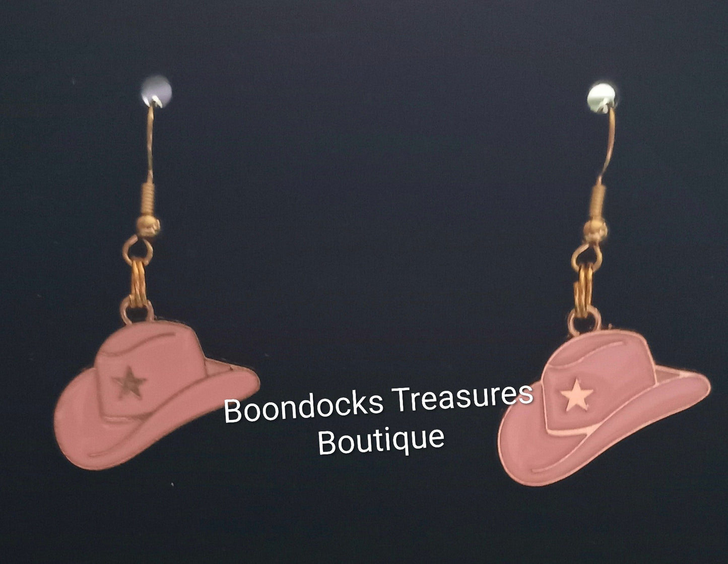 Pink and Gold Cowgirl Hat with Star detail Handmade Earrings