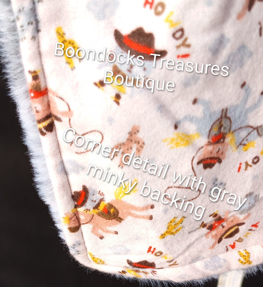 "Hey Cowboy!" handmade minky and flannel blanket