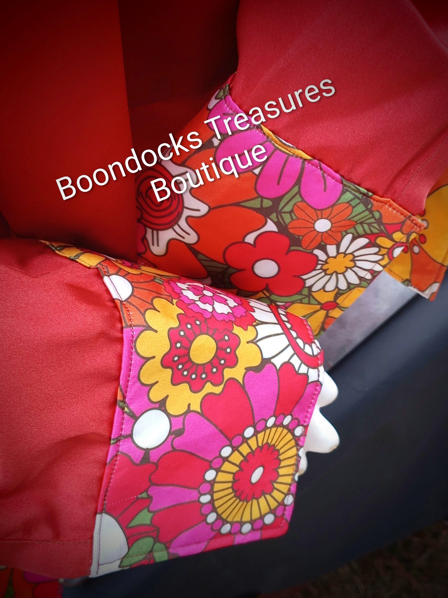 Copper satin shirt w/ GROOVY FLOWERS print ACCENTS- Women's and Teen's Handmade Button up Shirts Pearl Snap Shirts Western Shirts Rodeo Shirts Show Shirts