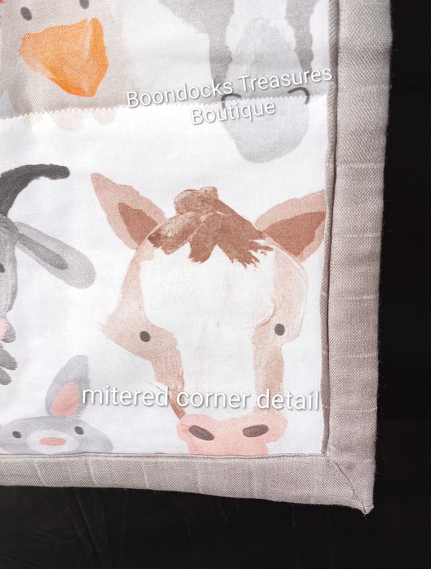 "Watercoler Farm Animals" handmade cotton and bamboo Baby Quilt