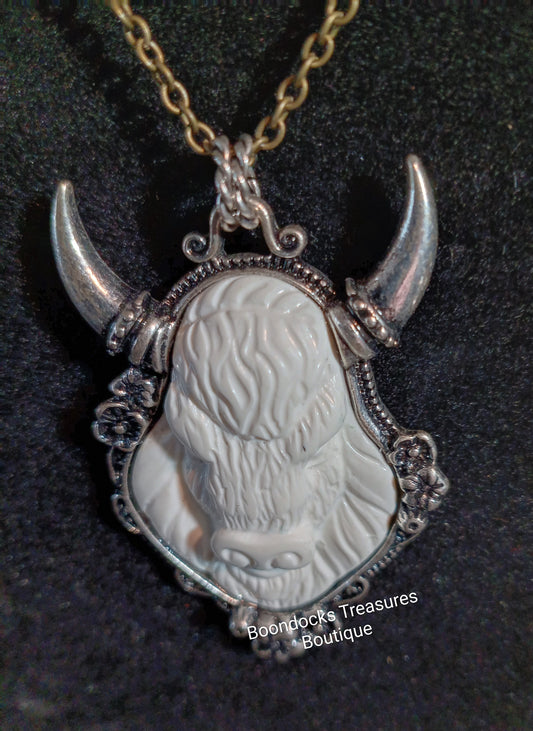 White Bison 3D Pendant Necklace