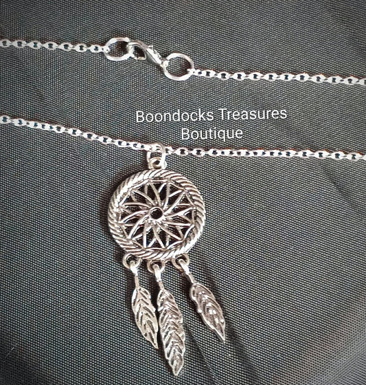 Dreamcatcher Pendant Necklace - Silver - Handmade