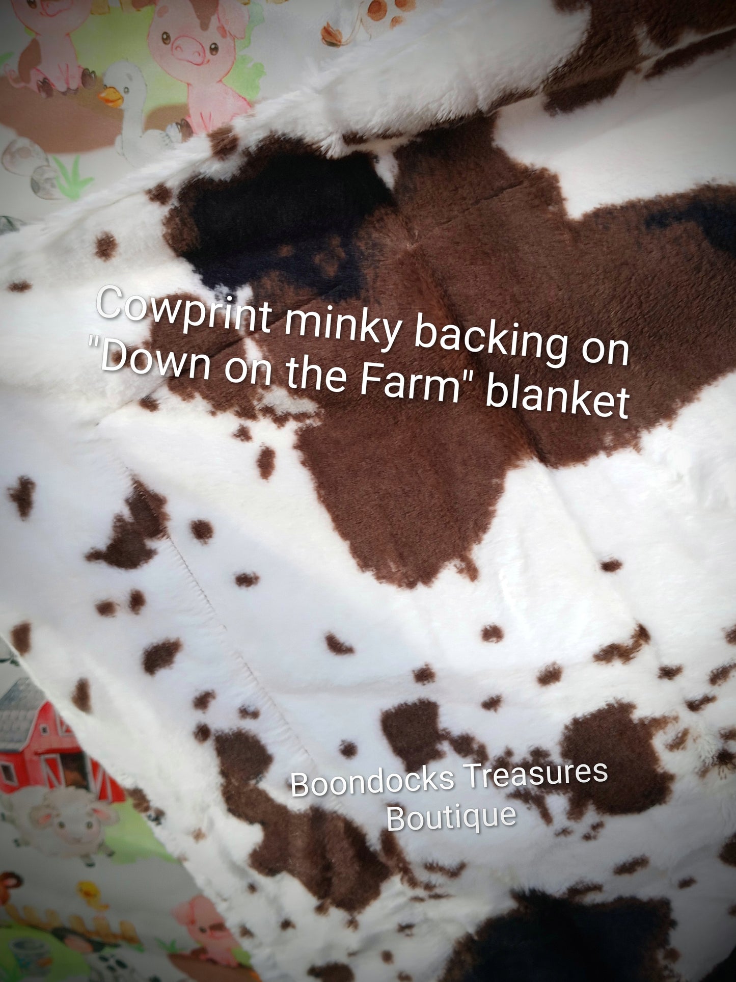 "Down on the Farm" handmade minky faux fur and satin baby blanket