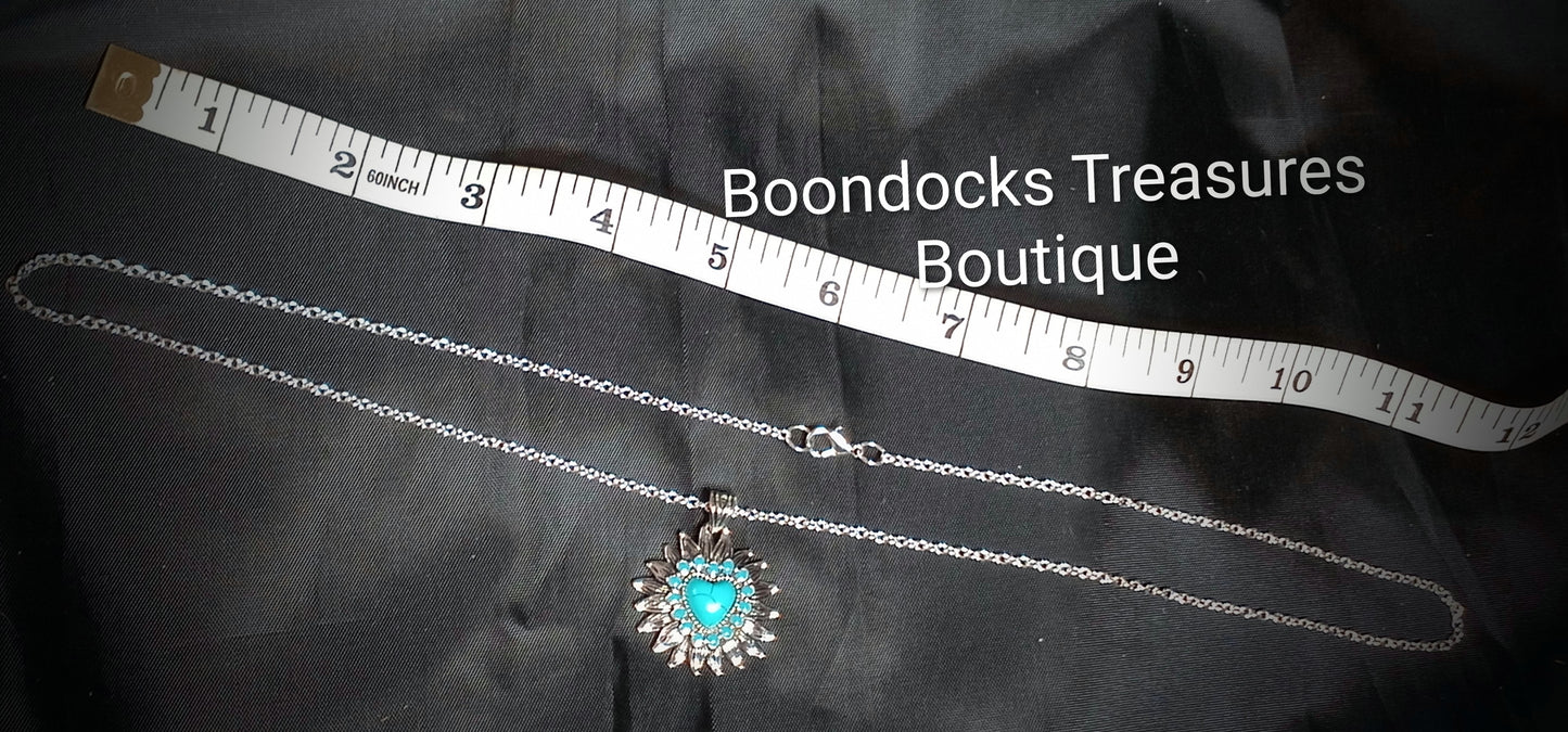 Turquoise and Silver Heart Pendant Necklace - Handmade