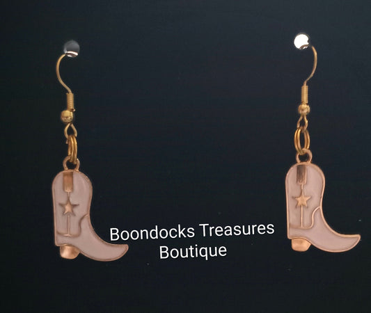 White and Gold Cowgirl Boots with Star detail Handmade Earrings