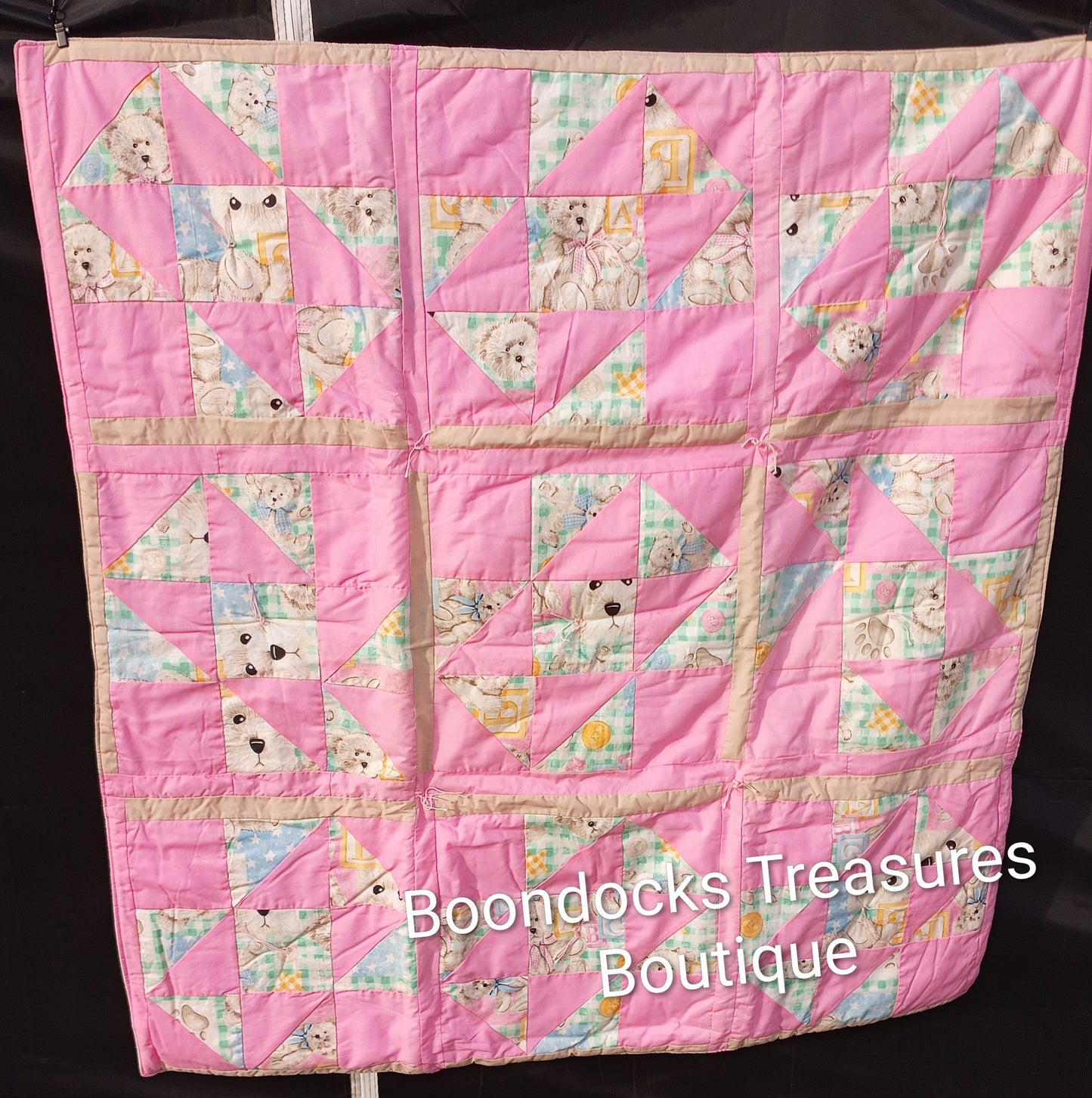 Vintage Fabric "Baby Bears" handmade cotton and flannel quilt for baby or toddler