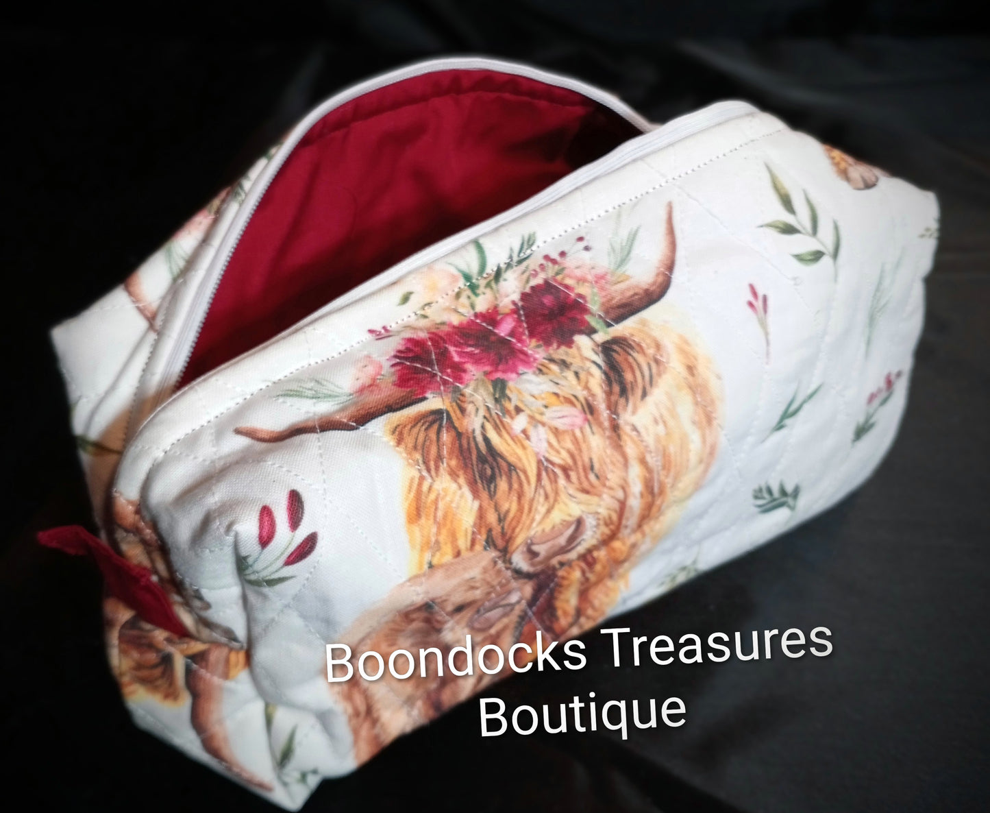 "Highland Cow" Quilted Makeup Bag- One-of-a-Kind -Handmade
