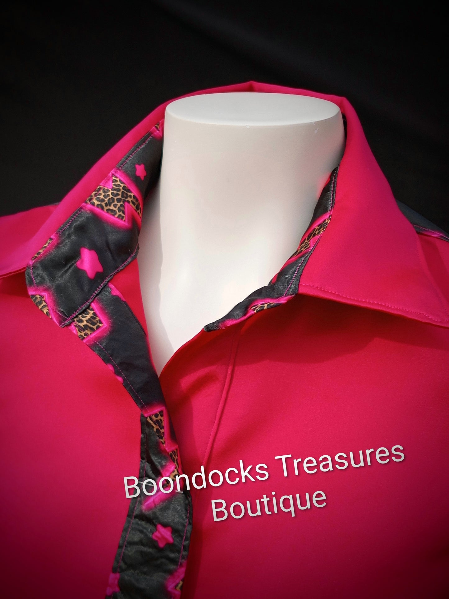 *crepe back satin* HOT PINK w/ Cheetah Lightning Bolts ACCENTS- Women's and Teen's Handmade Button up Shirts Pearl Snap Shirts Western Shirts Rodeo Shirts Show Shirts