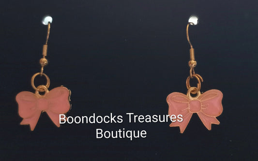Gold and Pink Coquette Bow Handmade Earrings 1/2"