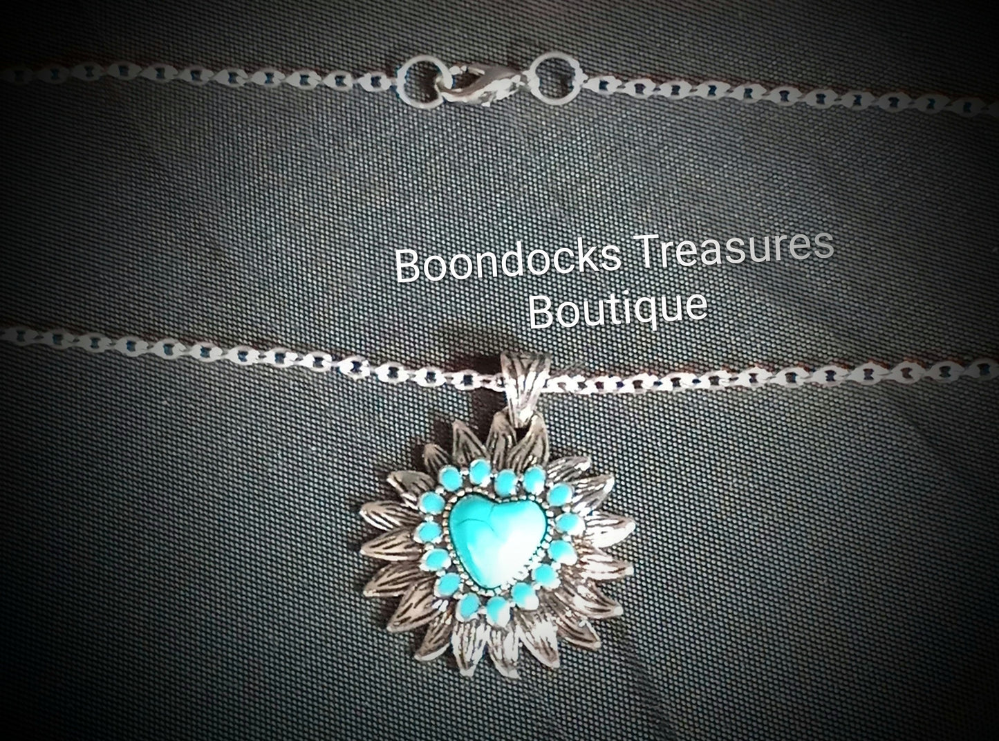 Turquoise and Silver Heart Pendant Necklace - Handmade