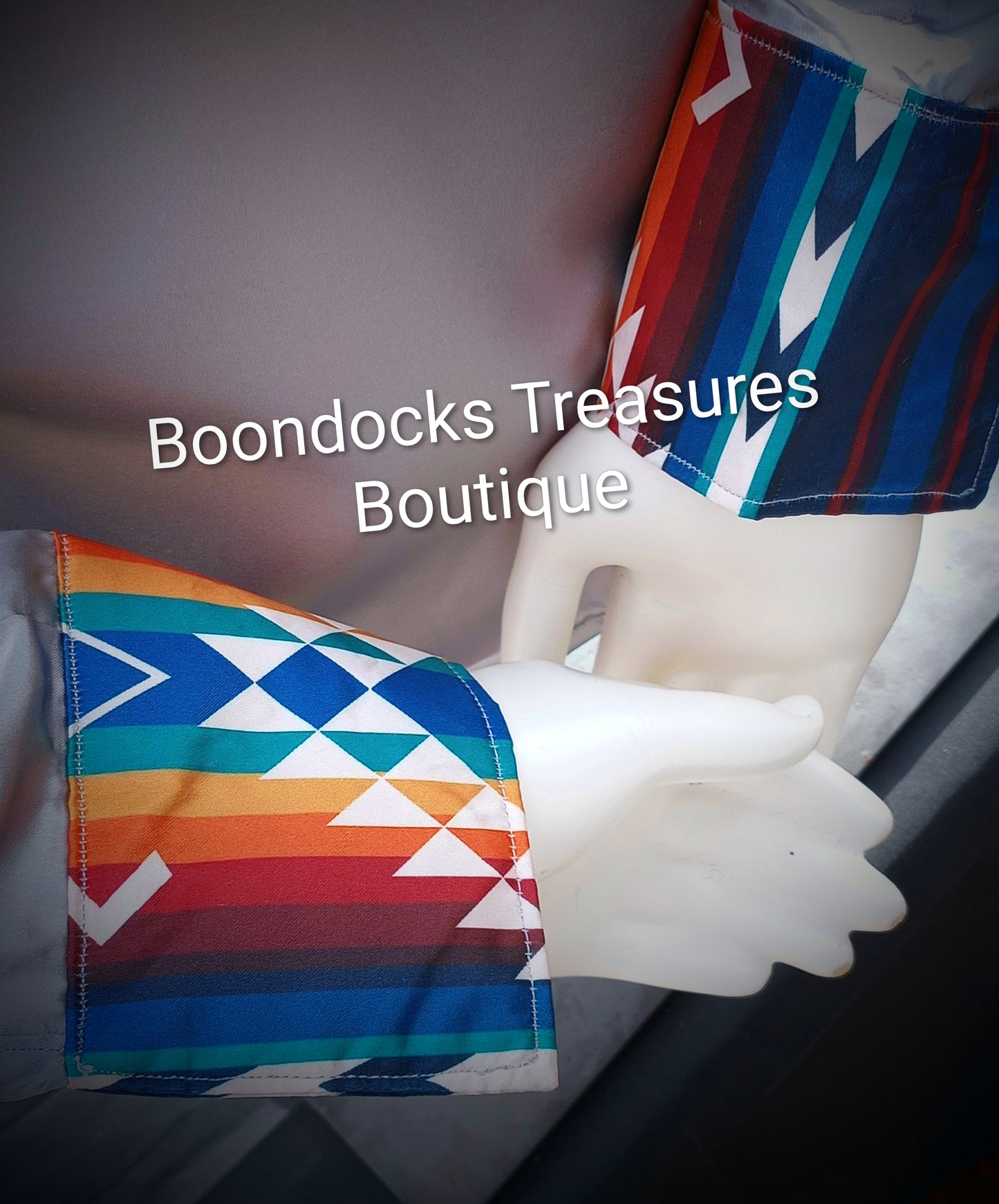 SILVER-GRAY satin shirt w/RAINBOW AZTEC print ACCENTS- Women's and Teen's Handmade Button up Shirts Pearl Snap Shirts Western Shirts Rodeo Shirts Show Shirts