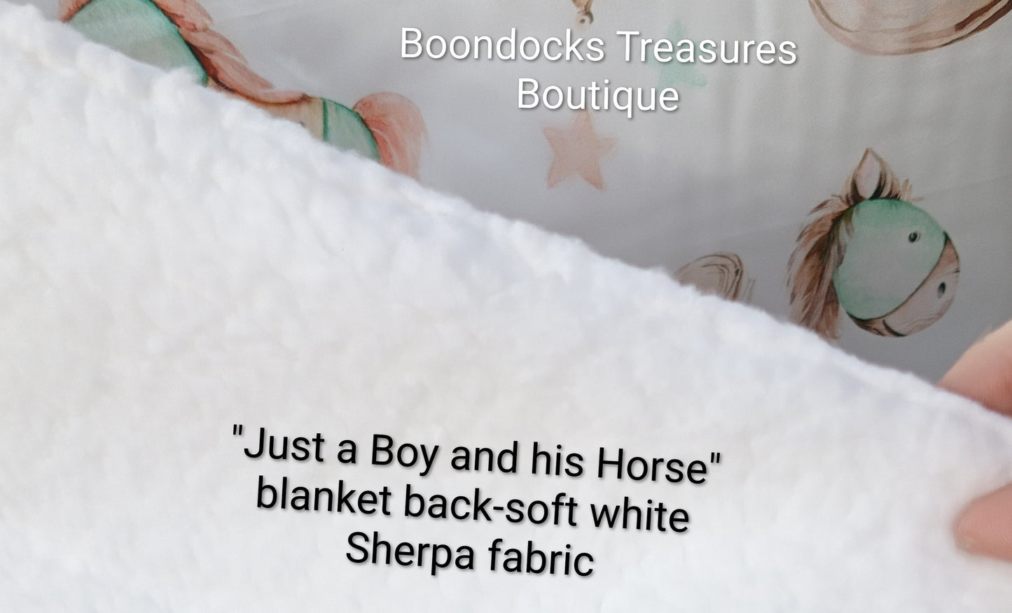 "Just a Boy and his Horse" handmade Sherpa and satin baby blanket