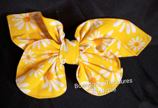 "White Daisies on Yellow" Butterfly Handmade Hair Barrette