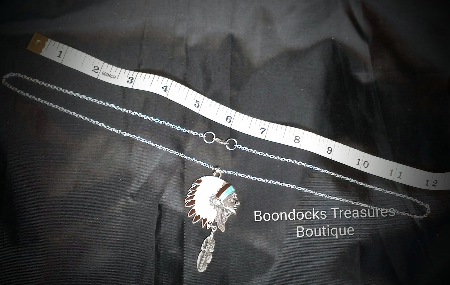 Native American Chief Pendant Necklace -Silver- Handmade- Statement Necklace