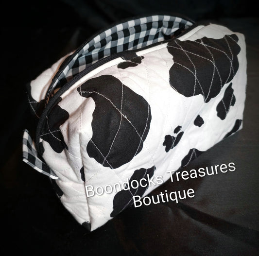 Handmade "Black and White Cow Print" Makeup & Travel Bag