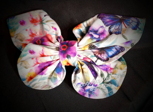 "Purple Butterflies with Colorful Flowers" Butterfly Handmade Hair Barrette