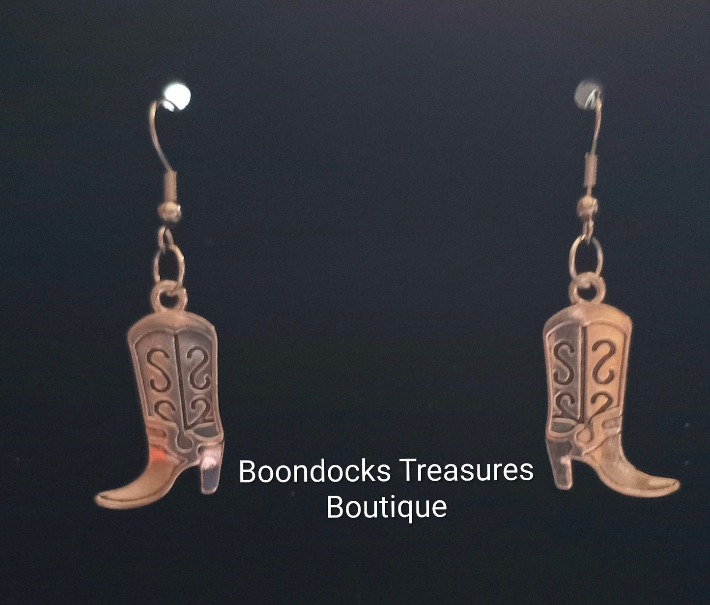 Silver Cowboy Boot with S carved leather-look detail Handmade Earrings
