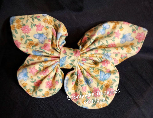 "Petite Flowers with Butterflies" Handmade Butterfly Hair Barrette- Vintage Fabric