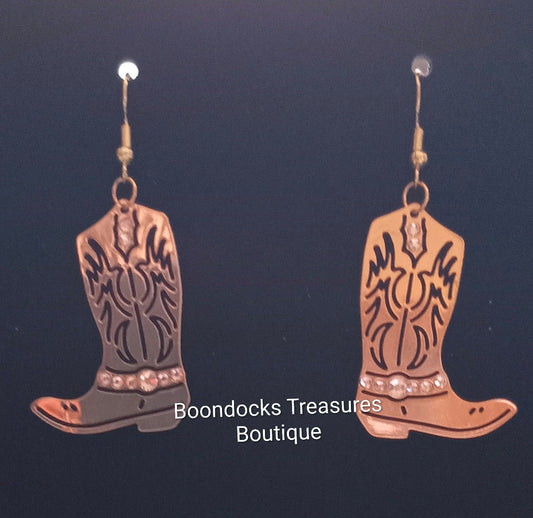 Gold Cowboy Boots with Firebird detail Handmade Earrings