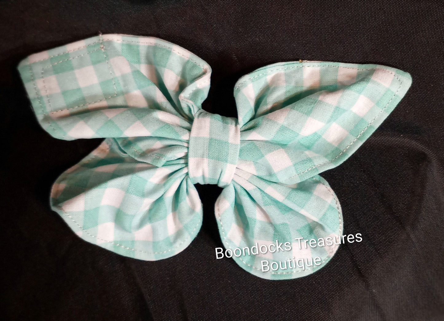 "Turquoise Gingham" Butterfly Handmade Hair Barrette