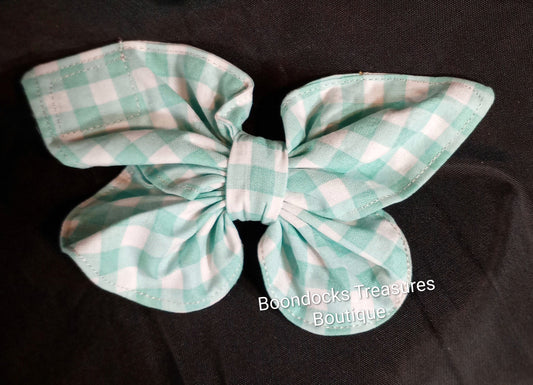 "Turquoise Gingham" Butterfly Handmade Hair Barrette