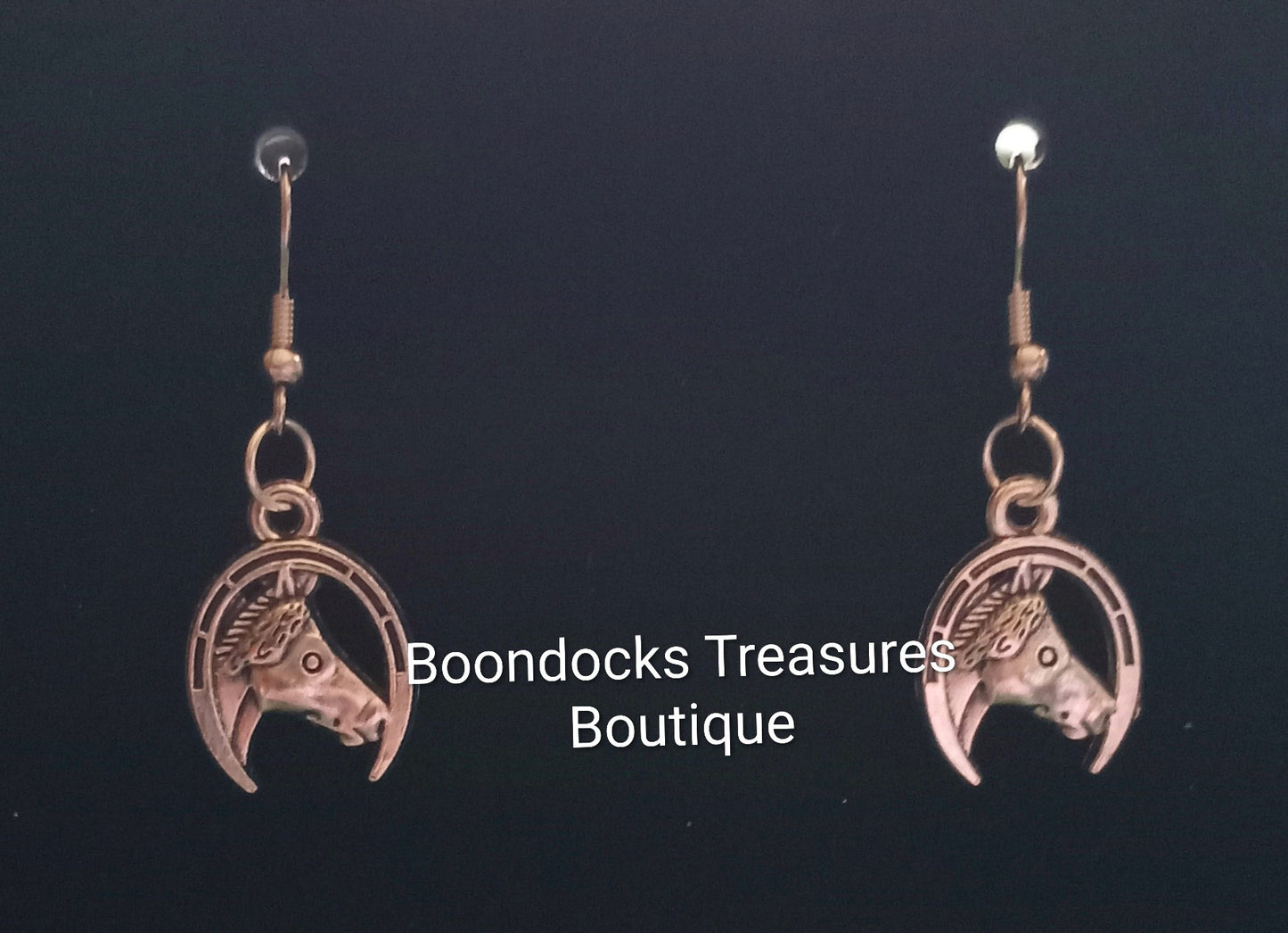 Silver Horse Head with Lucky Horseshoe Handmade Earrings