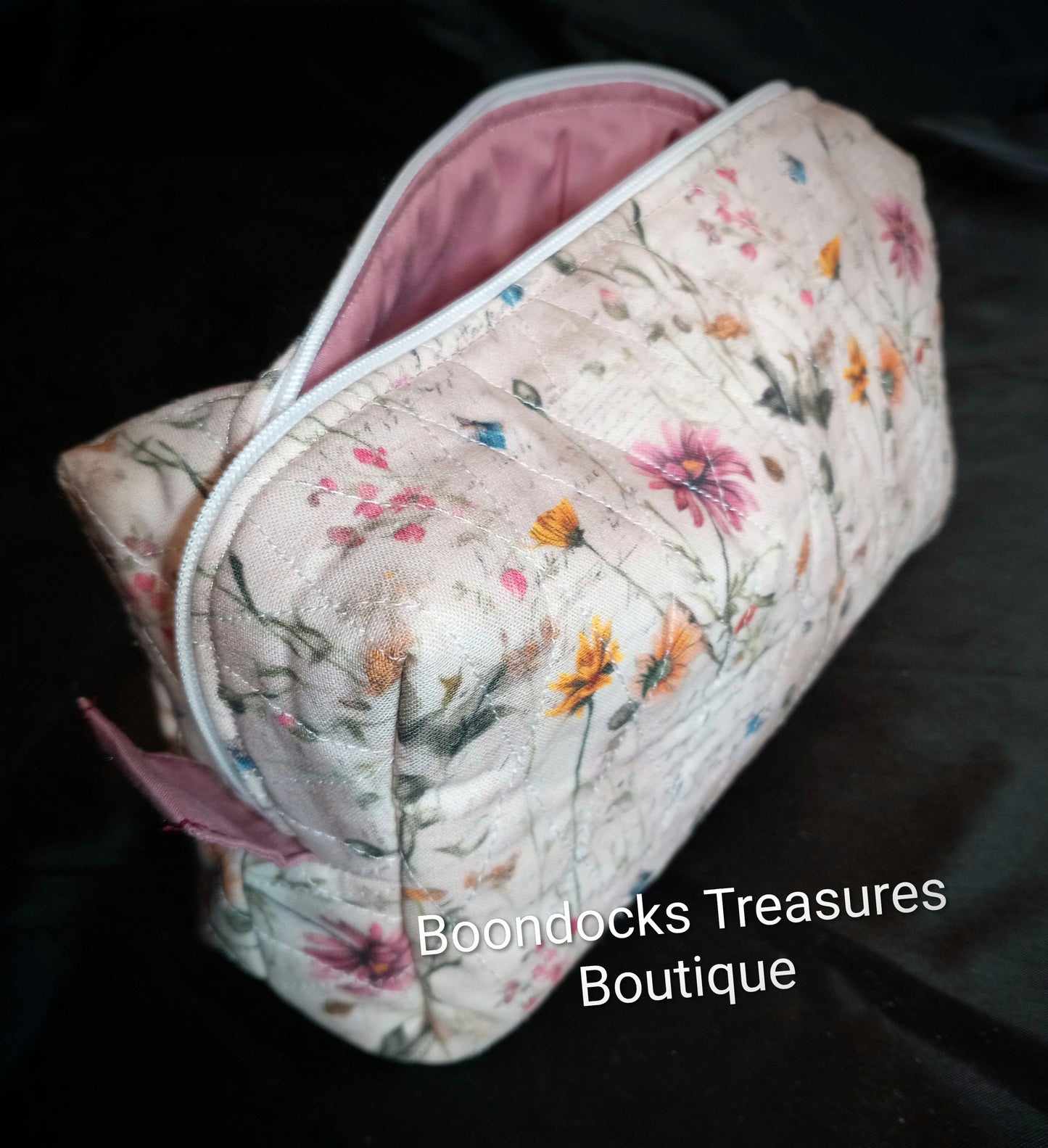 "Wildflowers on Script" Handmade Makeup & Travel Bag