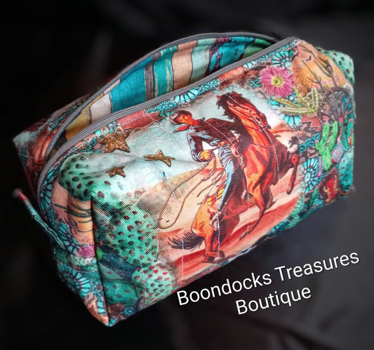 Handmade Quilted Makeup Bag – "Cowgirl in the Desert"- One-of-a-Kind
