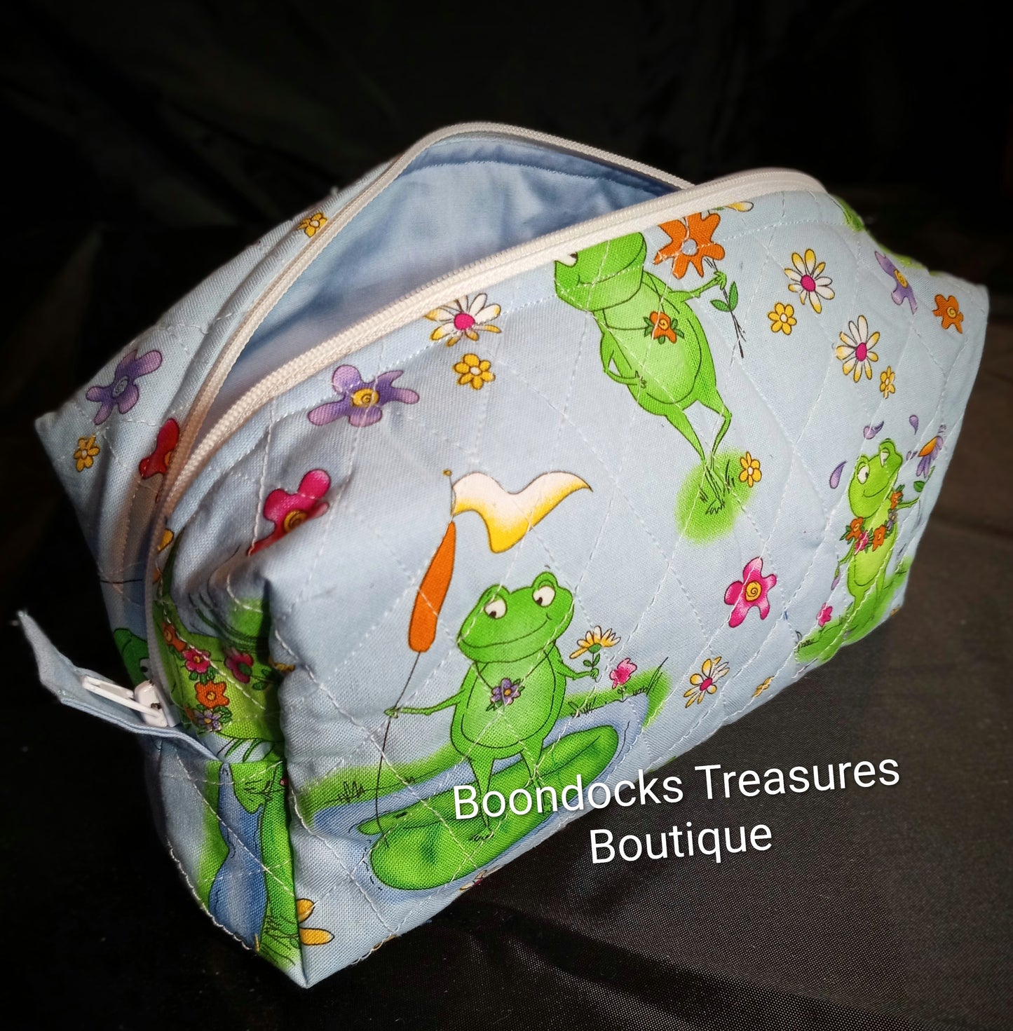 "Frogs" Makeup &Travel Bag- Vintage Fabric- Handmade- One-of-a-Kind