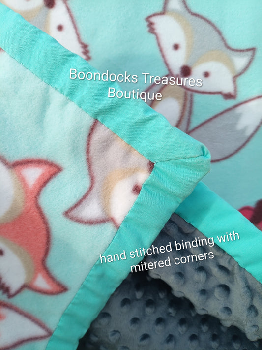 "Sly Fox and Friends" One- of-a-kind handmade fleece blanket